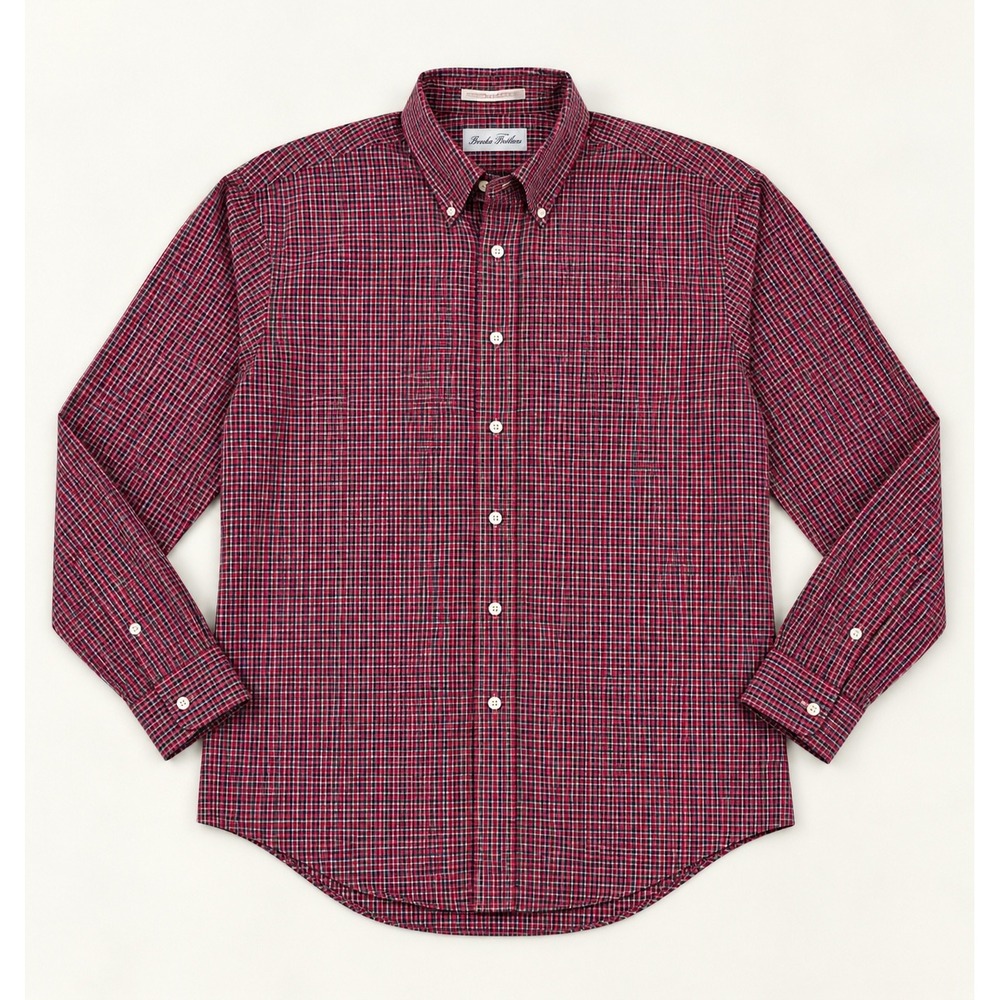 Marshall Fields Mens Red Black Plaid Non-Iron Button Down Shirt 16.5 34 35